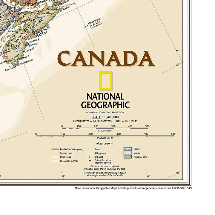 Carte murale (en anglais) - Canada, style antique - 97 x 82 cm | National Geographic carte murale petit tube National Geographic 