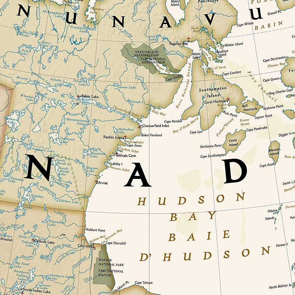 Carte murale (en anglais) - Canada, style antique - 97 x 82 cm | National Geographic carte murale petit tube National Geographic 