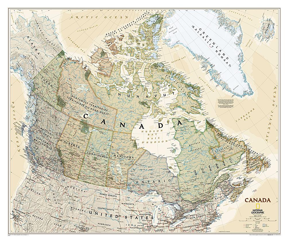 Carte murale (en anglais) - Canada, style antique - 97 x 82 cm | National Geographic carte murale roulée (en tube) National Geographic Plastifiée