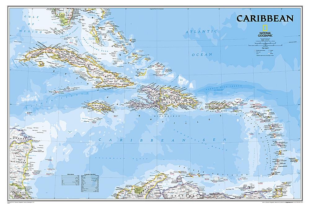 Carte murale (en anglais) - Caraïbes - 91 x 61 cm | National Geographic carte murale roulée (en tube) National Geographic
