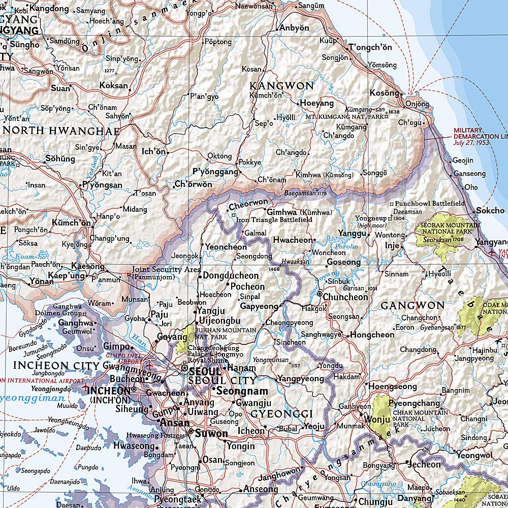 Carte murale (en anglais) - Corée du Nord & Corée du Sud - 59 x 91 cm | National Geographic carte murale petit tube National Geographic 