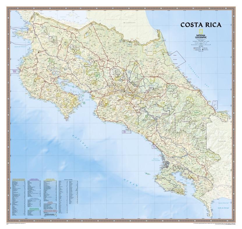 Carte murale (en anglais) - Costa Rica - 96 x 84 cm | National Geographic carte murale roulée (en tube) National Geographic Papier