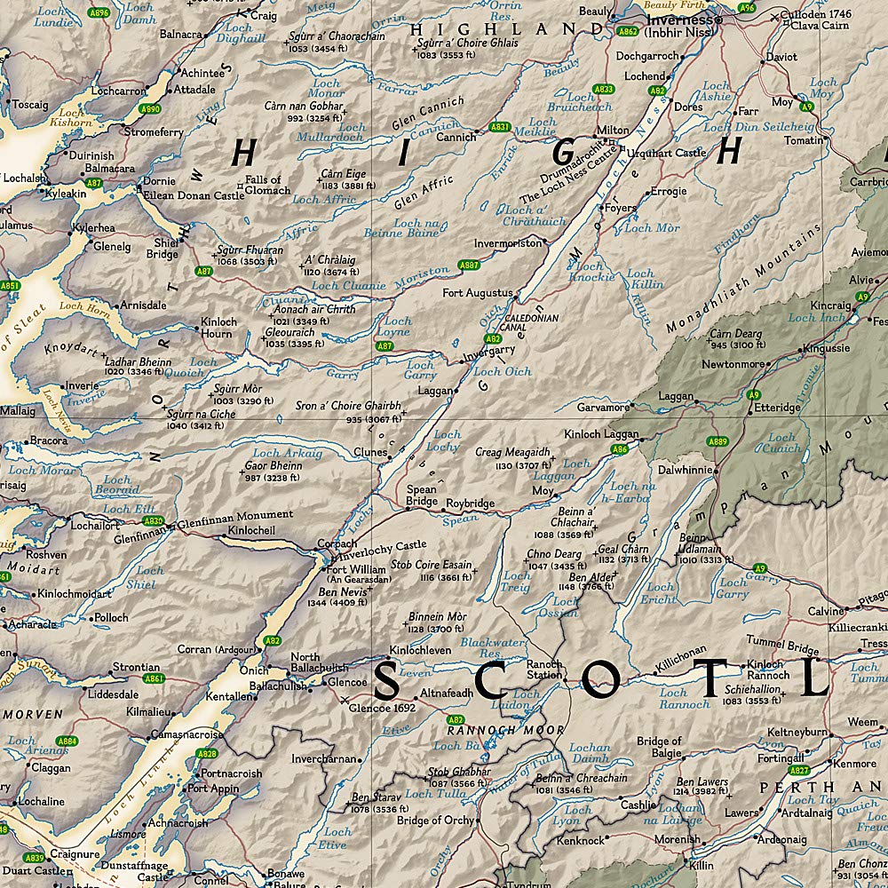 Carte murale (en anglais) - Ecosse, style antique - 76 x 91 cm | National Geographic carte murale roulée (en tube) National Geographic
