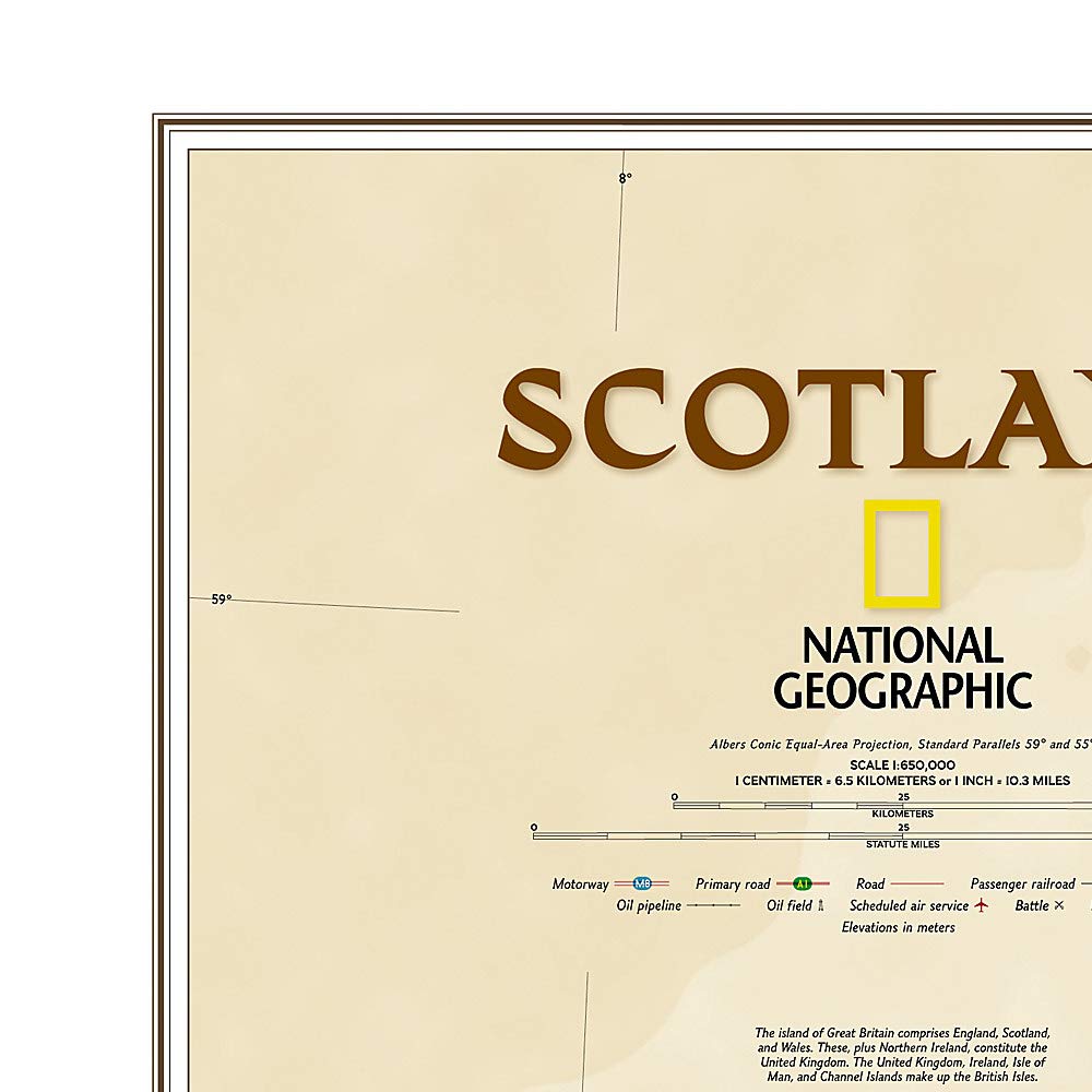Carte murale (en anglais) - Ecosse, style antique - 76 x 91 cm | National Geographic carte murale roulée (en tube) National Geographic