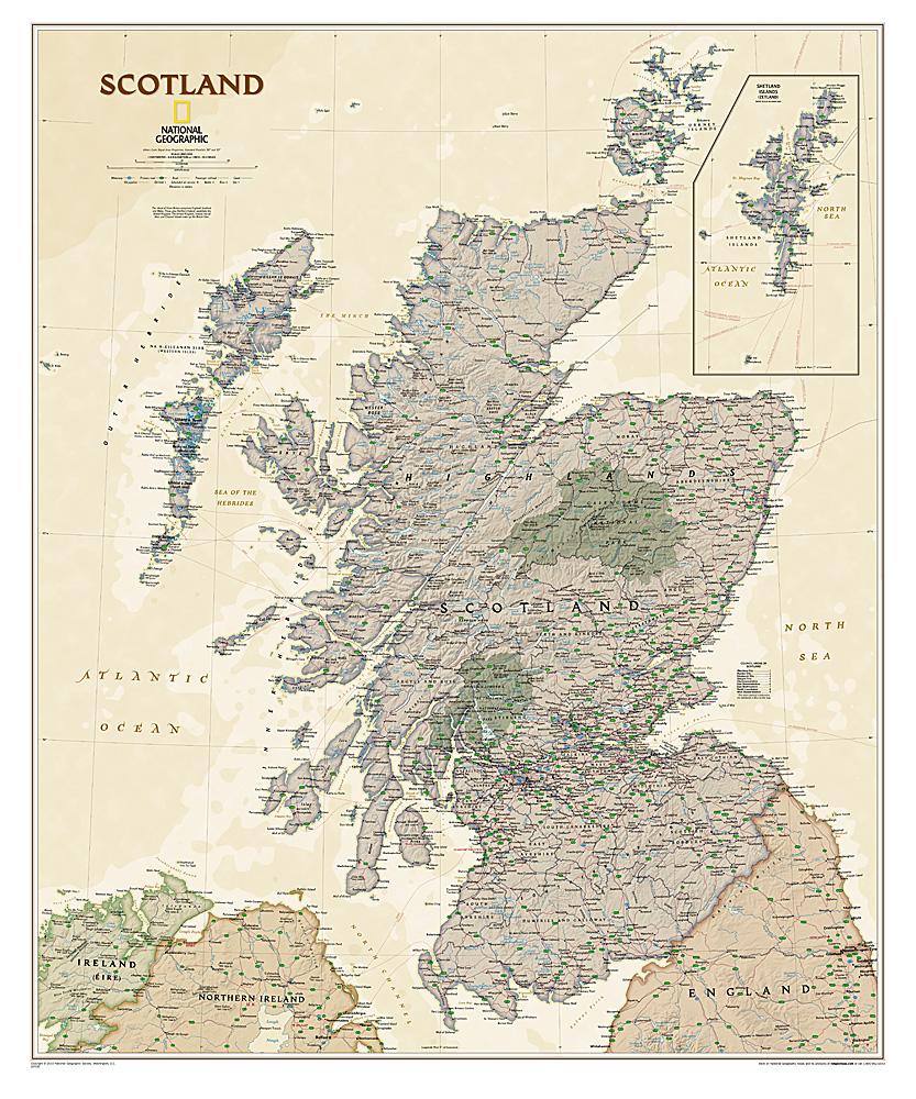 Carte murale (en anglais) - Ecosse, style antique - 76 x 91 cm | National Geographic carte murale roulée (en tube) National Geographic Plastifiée