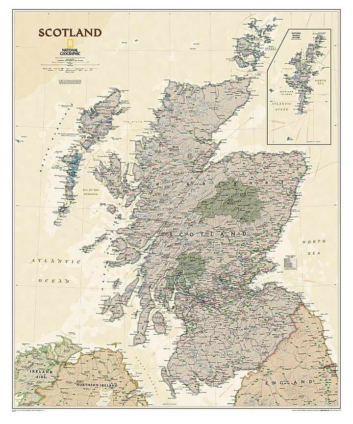 Carte murale (en anglais) - Ecosse, style antique | National Geographic carte murale petit tube National Geographic Plastifiée 