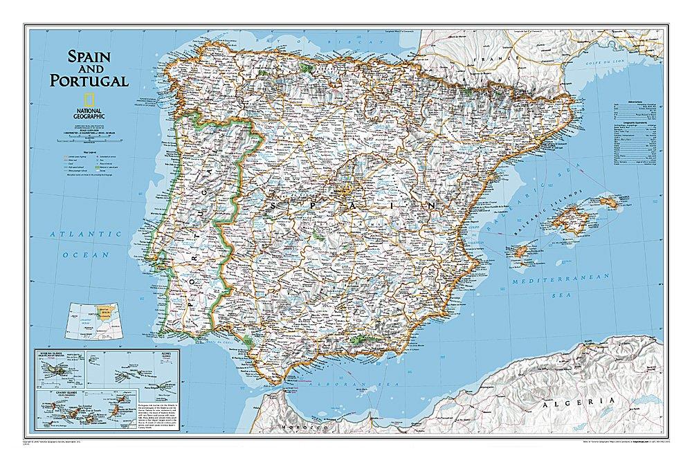 Carte murale (en anglais) - Espagne & Portugal - 83 x 55 cm | National Geographic carte murale roulée (en tube) National Geographic Papier