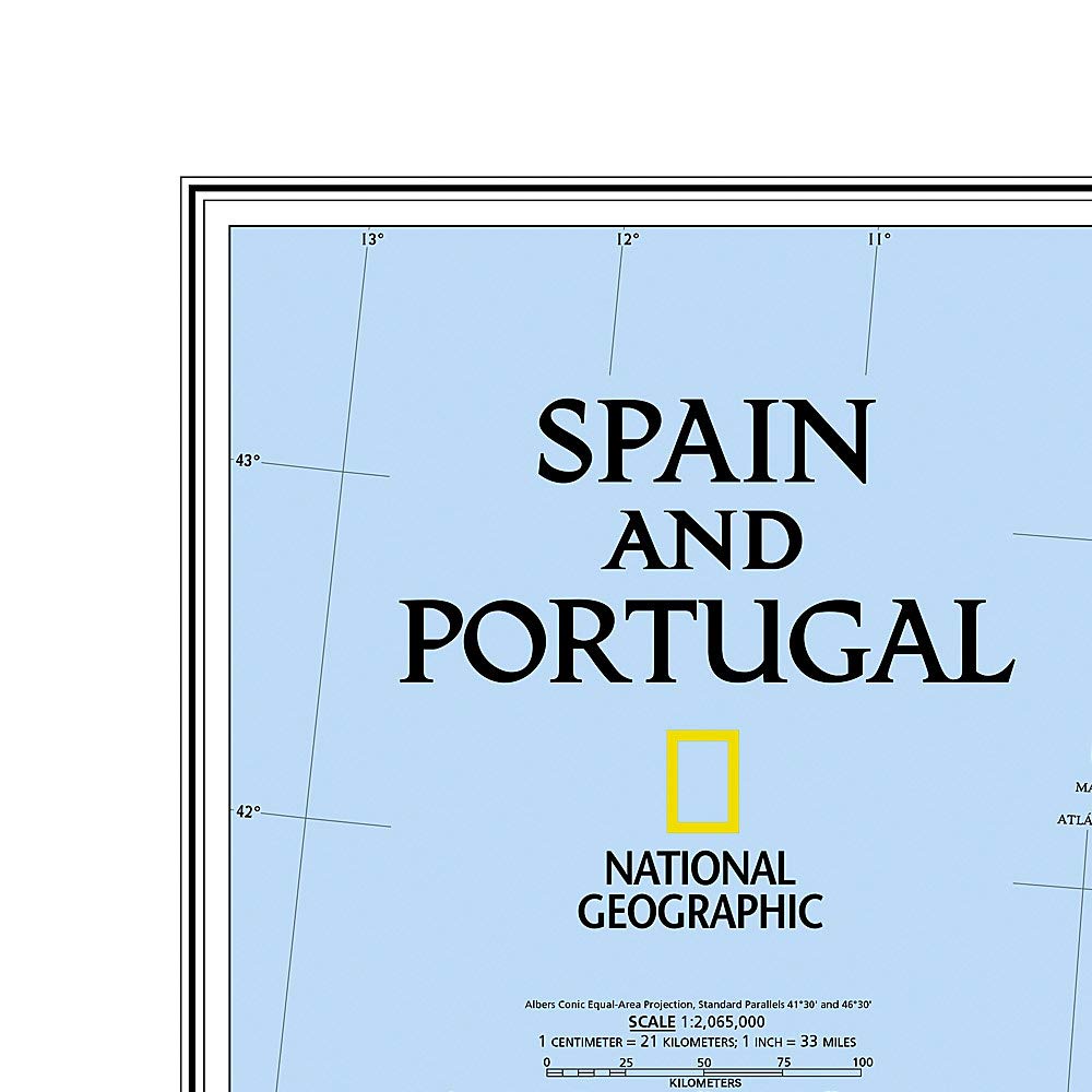 Carte murale (en anglais) - Espagne & Portugal - 83 x 55 cm | National Geographic carte murale roulée (en tube) National Geographic