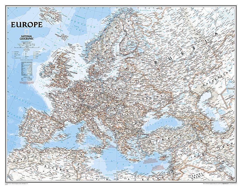 Carte murale (en anglais) - Europe politique, grand format - 114 x 88 cm | National Geographic carte murale roulée (en tube) National Geographic Papier