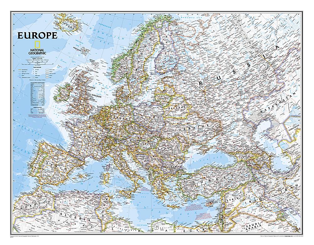 Carte murale (en anglais) - Europe politique - 77 x 60 cm | National Geographic carte murale roulée (en tube) National Geographic Papier