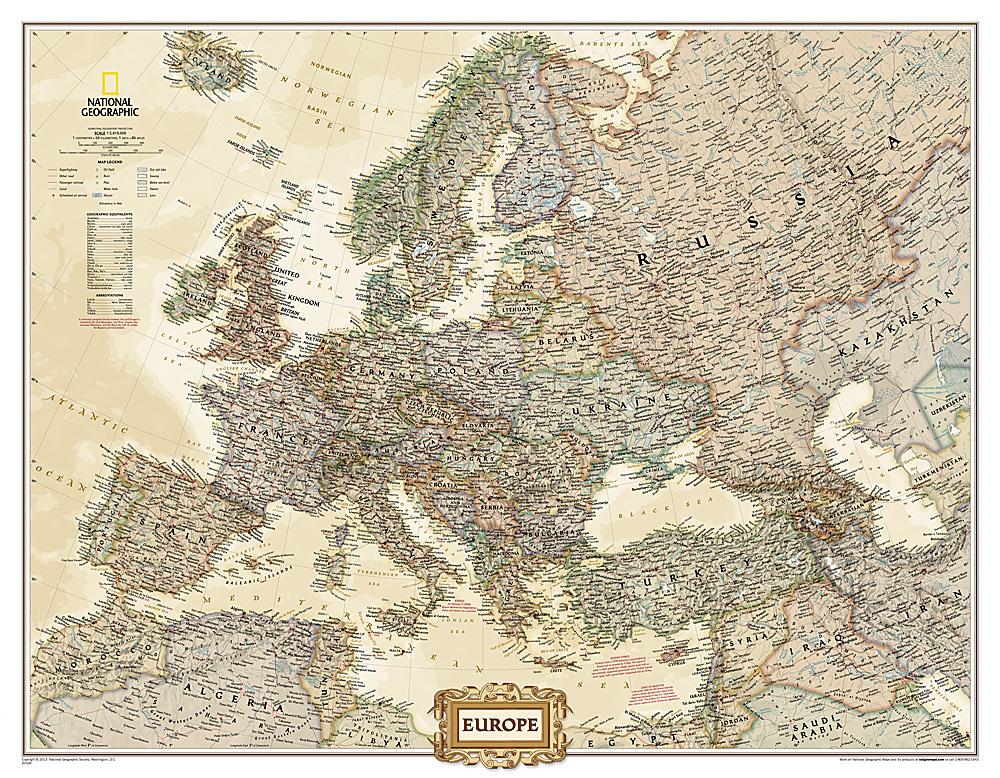 Carte murale (en anglais) - Europe politique, style antique, grand format - 116 x 90 cm | National Geographic carte murale roulée (en tube) National Geographic Plastifiée