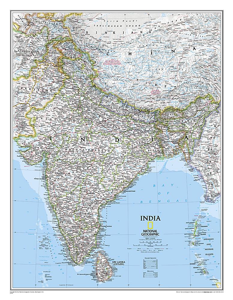 Carte murale (en anglais) - Inde - 60 x 77 cm | National Geographic carte murale roulée (en tube) National Geographic Papier