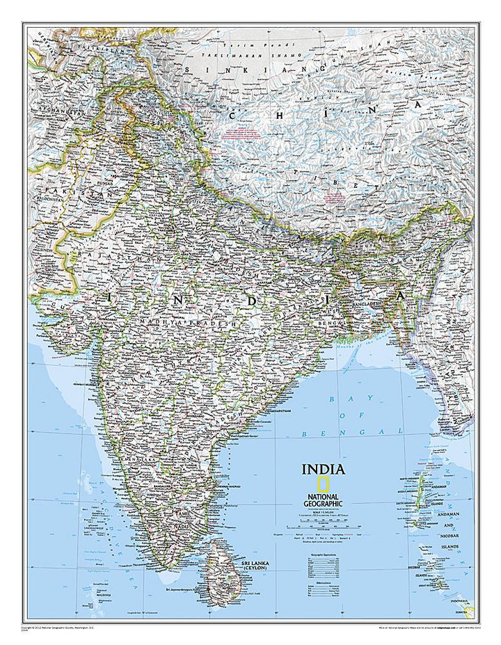 Carte murale (en anglais) - Inde | National Geographic carte murale petit tube National Geographic Plastifiée 