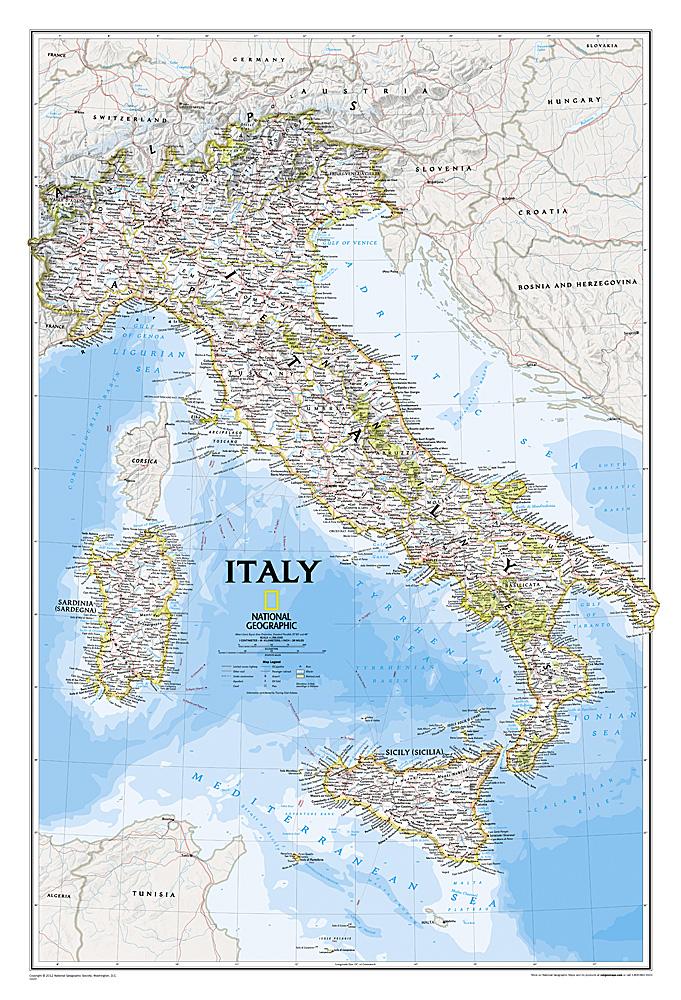 Carte murale (en anglais) - Italie - 59 x 87 cm | National Geographic carte murale roulée (en tube) National Geographic Papier