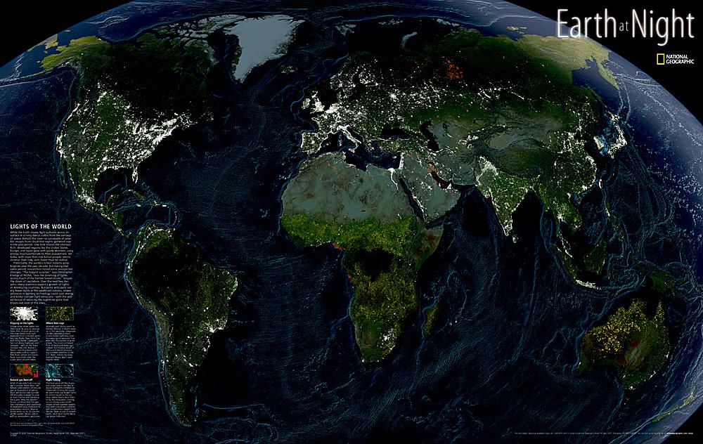 Carte murale (en anglais) - La Terre de nuit | National Geographic carte murale petit tube National Geographic Plastifiée 