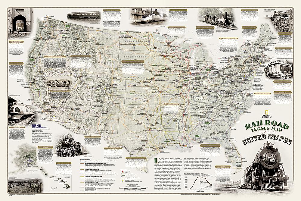 Carte murale (en anglais) - Les voies de chemin de fer aux USA | National Geographic carte murale petit tube National Geographic Plastifiée 