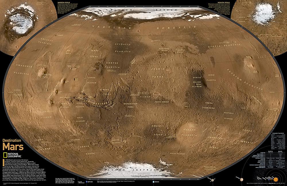 Carte murale (en anglais) - Mars, la Planète Rouge - 80 x 52 cm | National Geographic carte murale roulée (en tube) National Geographic Papier