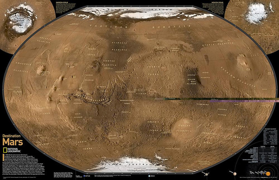 Carte murale (en anglais) - Mars, la Planète Rouge | National Geographic carte murale petit tube National Geographic Plastifiée 