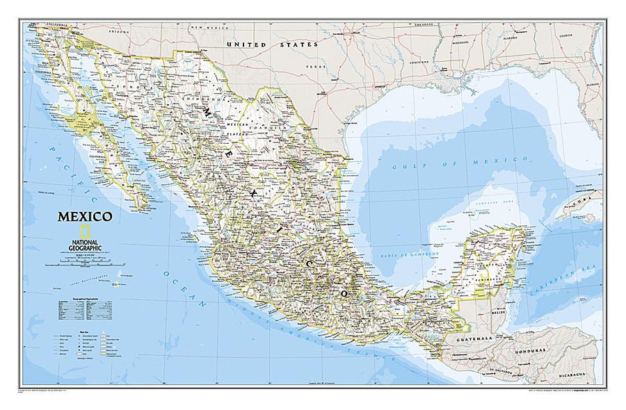 Carte murale (en anglais) - Mexique | National Geographic carte murale petit tube National Geographic Papier 