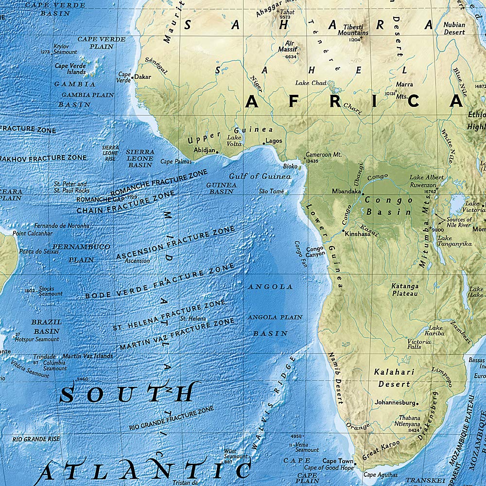 Carte murale (en anglais) - Monde physique - 1/24M - 177 x 122 cm | National Geographic carte murale roulée (en tube) National Geographic