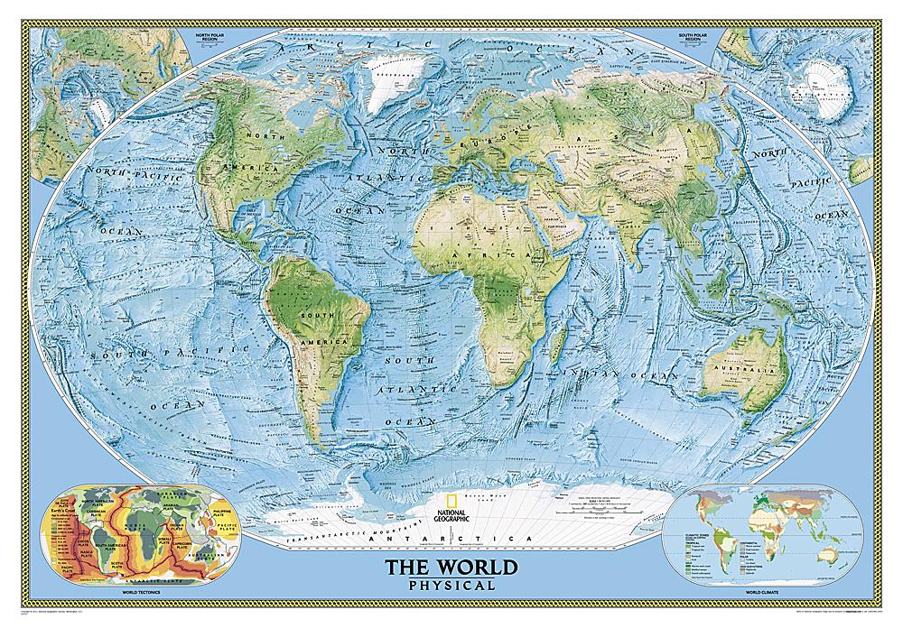 Carte murale (en anglais) - Monde physique - 1/24M - 177 x 122 cm | National Geographic carte murale roulée (en tube) National Geographic Papier