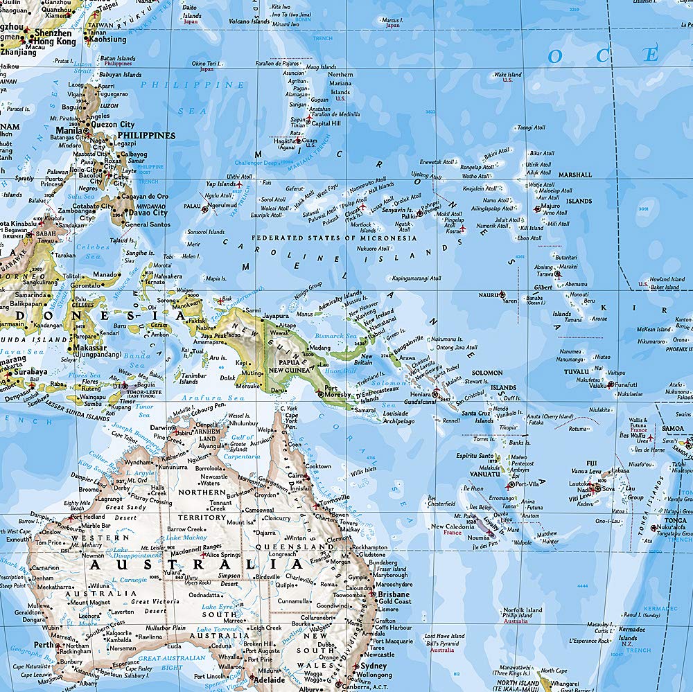 Carte murale (en anglais) - Monde politique centré sur le Pacifique - 1/22M (185 x 122 cm) | National Geographic carte murale roulée (en tube) National Geographic