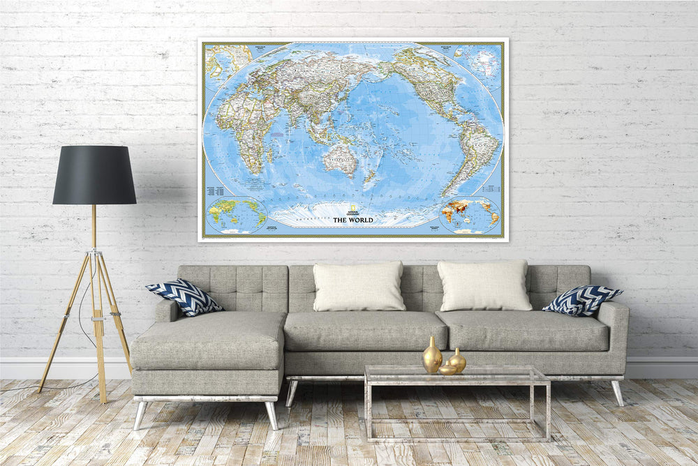 Carte murale (en anglais) - Monde politique centré sur le Pacifique - 185 x 122 cm (grand format) | National Geographic carte murale grand tube National Geographic 