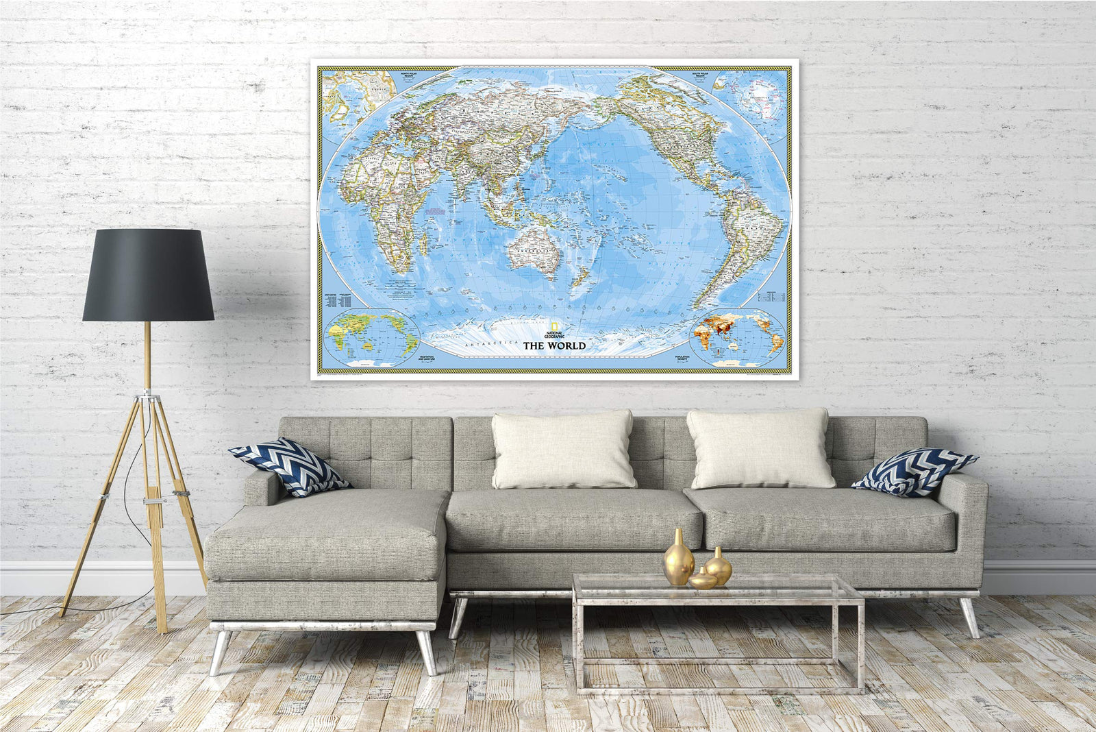 Carte murale (en anglais) - Monde politique centré sur le Pacifique - 1/22M (185 x 122 cm) | National Geographic carte murale roulée (en tube) National Geographic