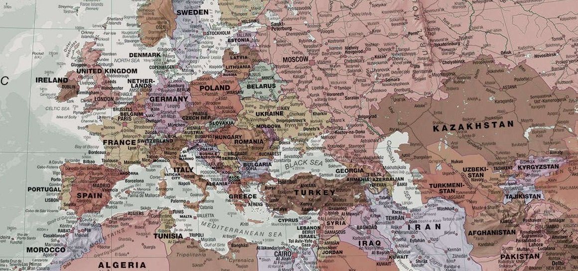 Carte murale plastifiée (en anglais) - Monde politique "executif " - 1/30M (136 x 84 cm) | Maps International carte murale roulée (en tube) Maps International