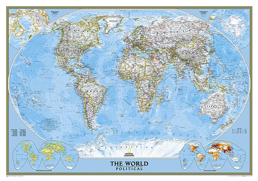 Carte murale (en anglais) - Monde politique - 1/32M (111 x 77 cm) | National Geographic carte murale roulée (en tube) National Geographic Papier