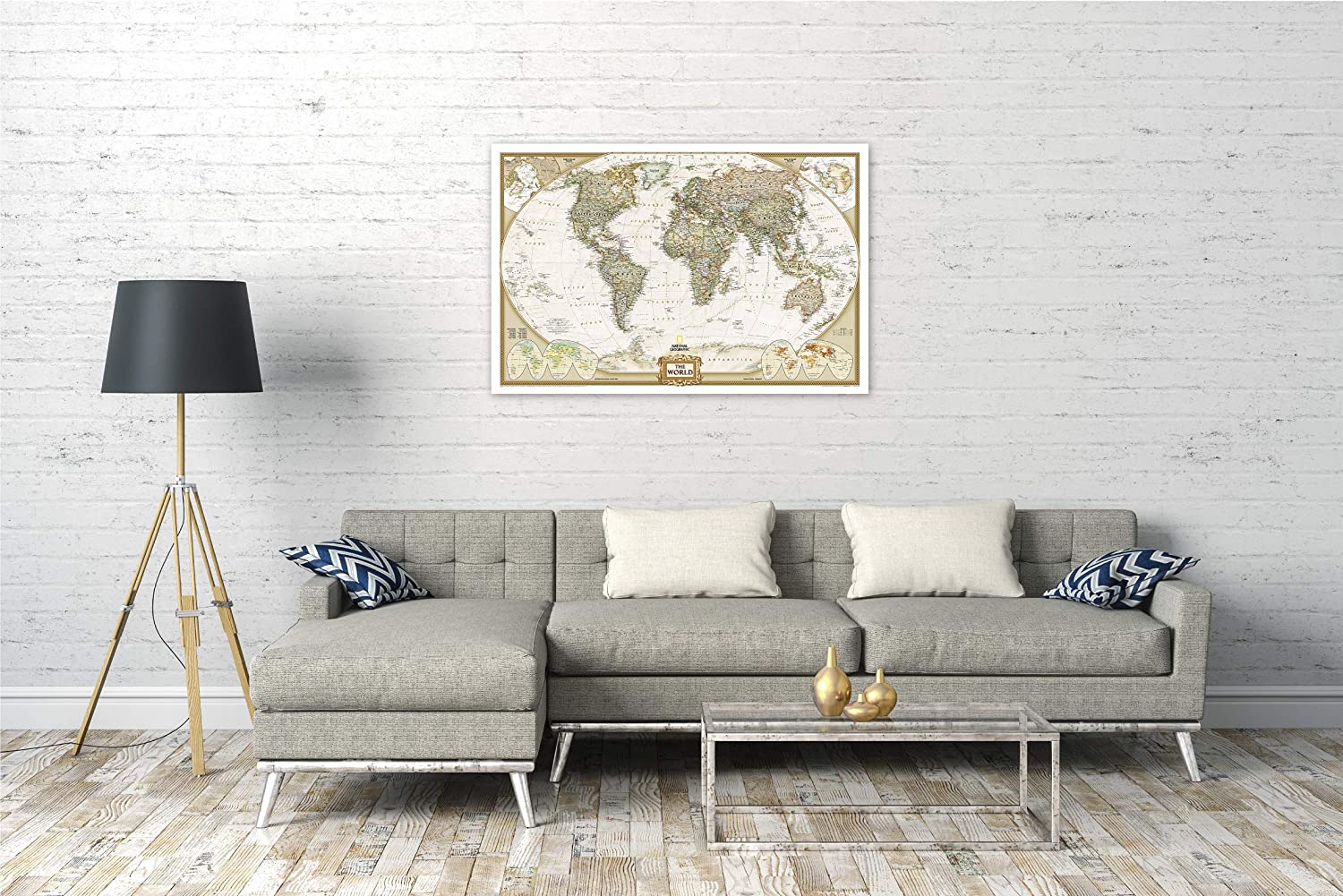 Carte murale (en anglais) - Monde politique, style antique - 1/30M (117 x 76 cm) | National Geographic carte murale roulée (en tube) National Geographic