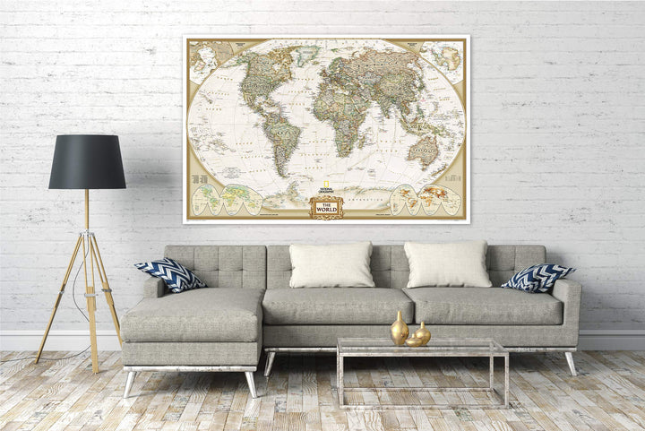 Carte murale (en anglais) - Monde politique, style antique - 185 x 122 cm (grand format) | National Geographic carte murale grand tube National Geographic 