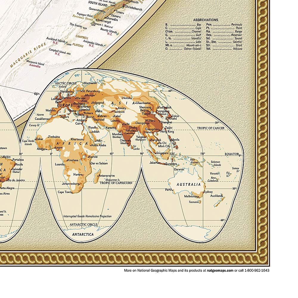 Carte murale de style papier peint (en anglais) - Monde politique, style antique - 1/14M (296 x 193 cm en 3 feuilles à coller) | National Geographic carte murale roulée (en tube) National Geographic