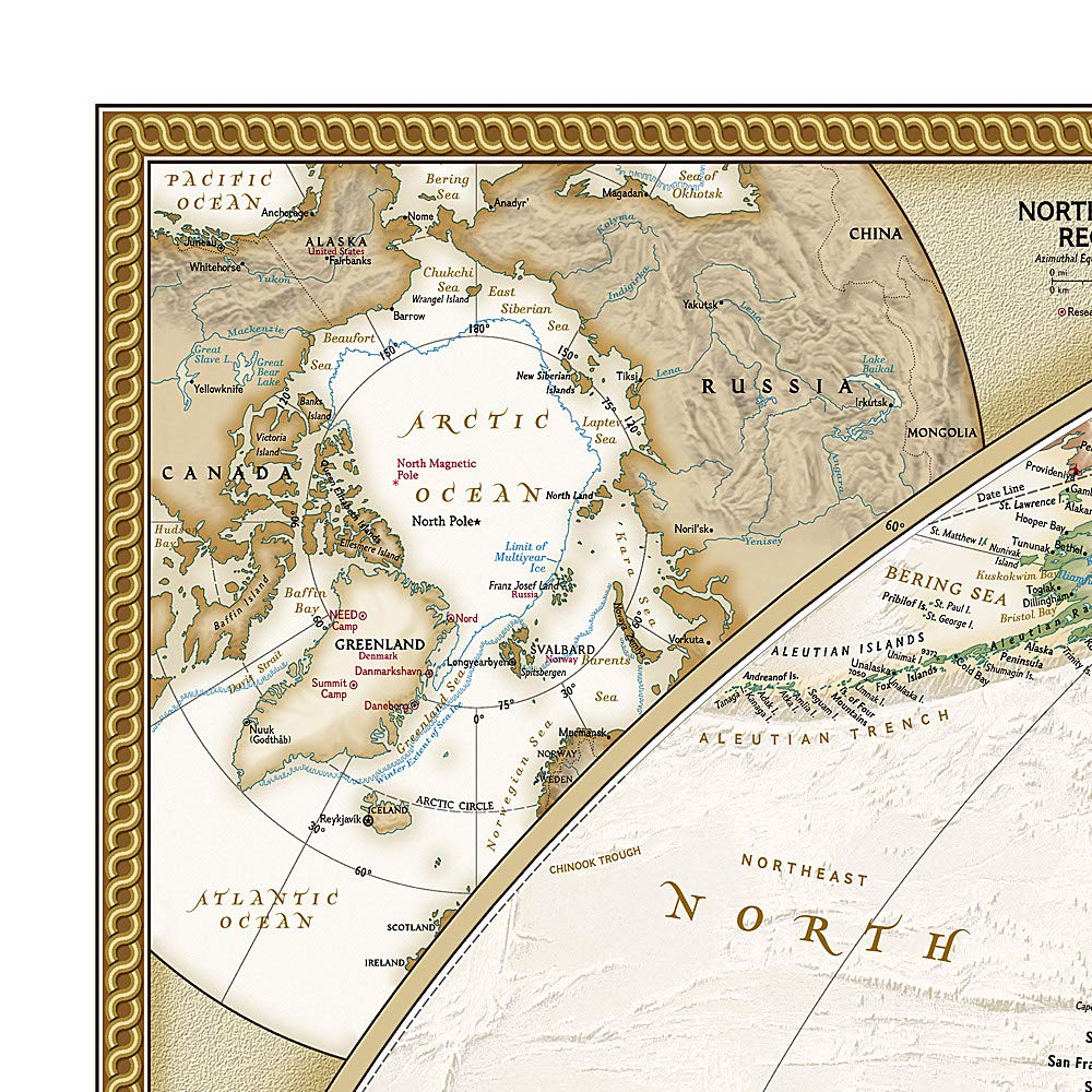 Carte murale de style papier peint (en anglais) - Monde politique, style antique - 1/14M (296 x 193 cm en 3 feuilles à coller) | National Geographic carte murale roulée (en tube) National Geographic