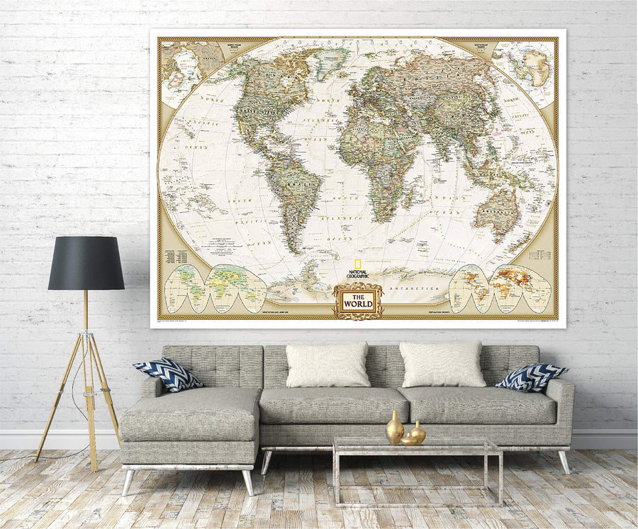 Carte murale (en anglais) - Monde politique, style antique - 296 x 193 cm (format XL - 3 feuilles style papier peint) - à coller | National Geographic carte murale grand tube National Geographic 