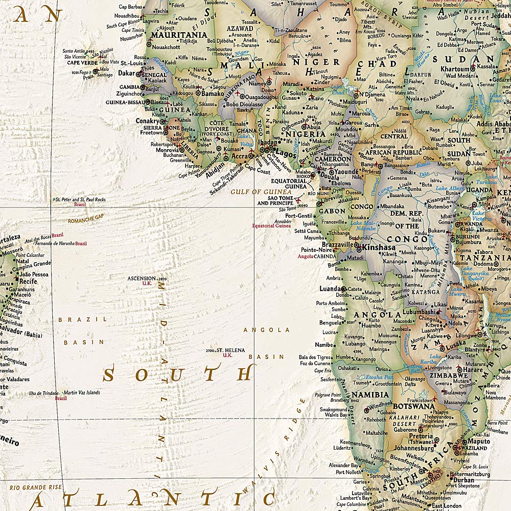 Carte murale de style papier peint (en anglais) - Monde politique, style antique - 1/14M (296 x 193 cm en 3 feuilles à coller) | National Geographic carte murale roulée (en tube) National Geographic