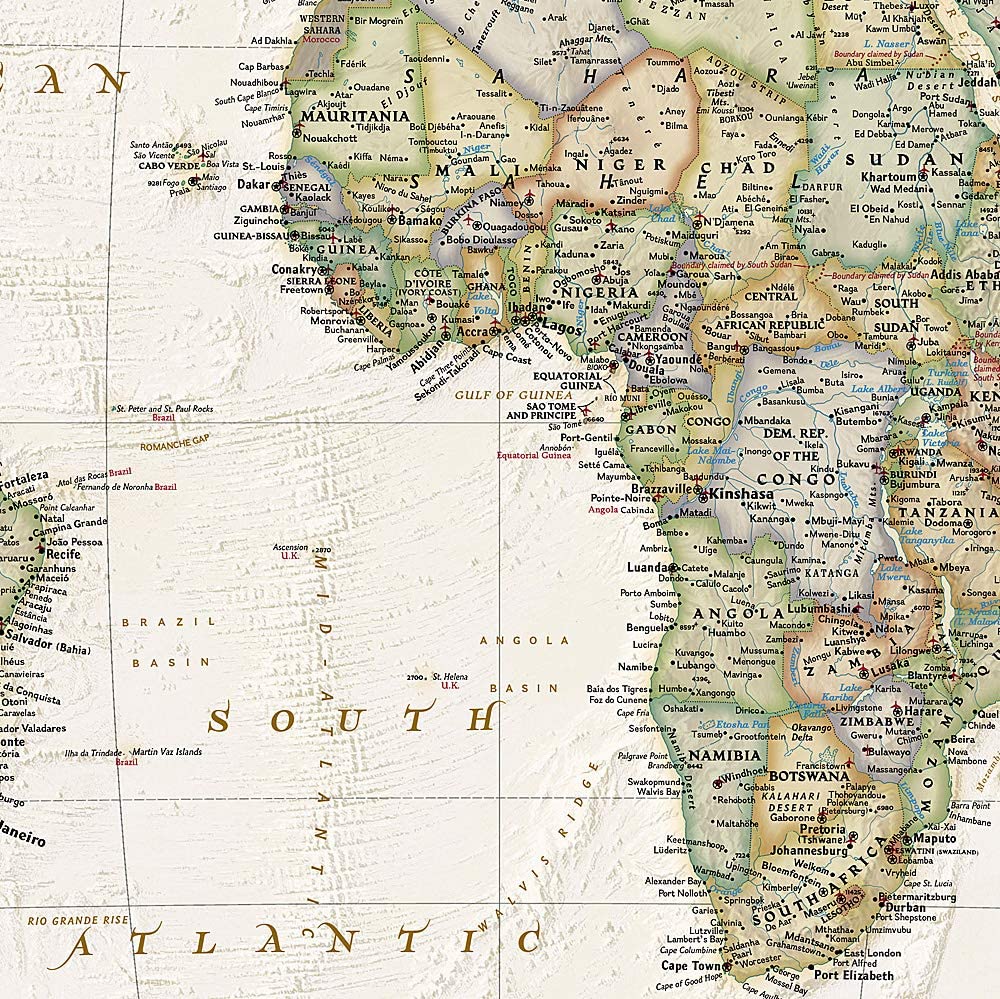 Carte murale (en anglais) - Monde politique, style antique - 1/37M (92 x 61 cm) | National Geographic carte murale roulée (en tube) National Geographic