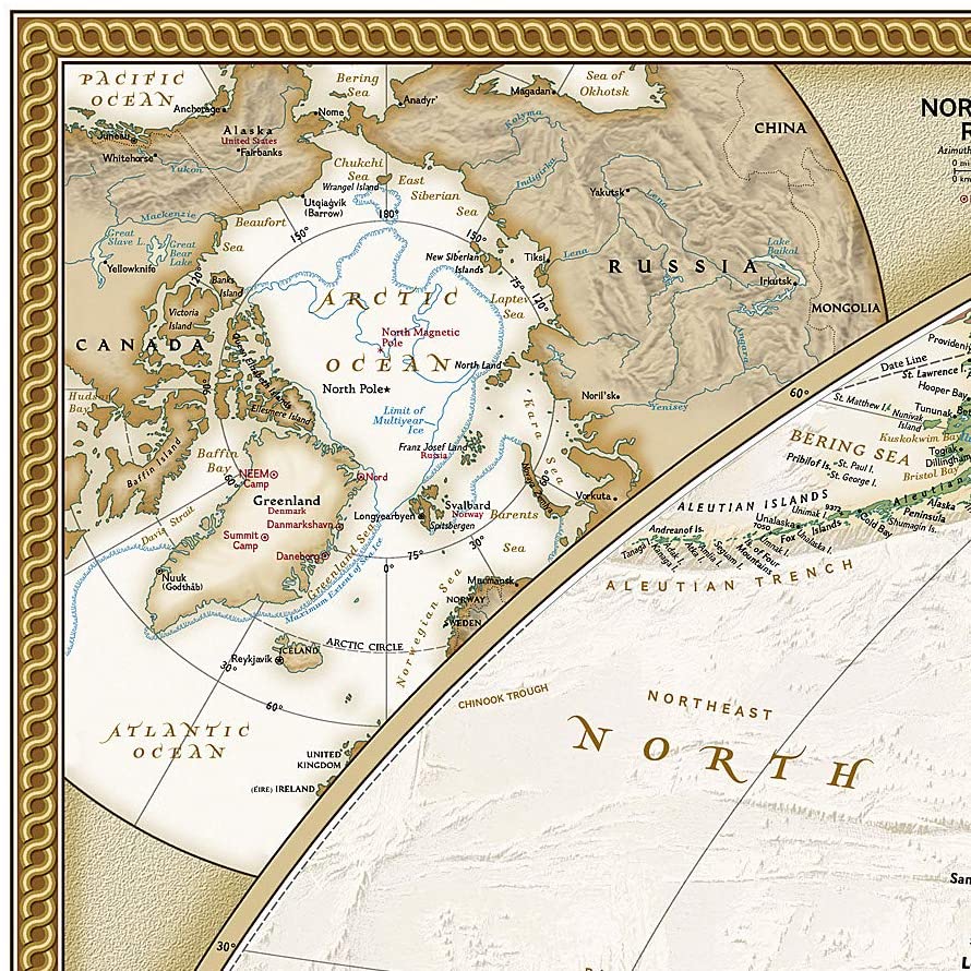 Carte murale (en anglais) - Monde politique, style antique - 1/37M (92 x 61 cm) | National Geographic carte murale roulée (en tube) National Geographic