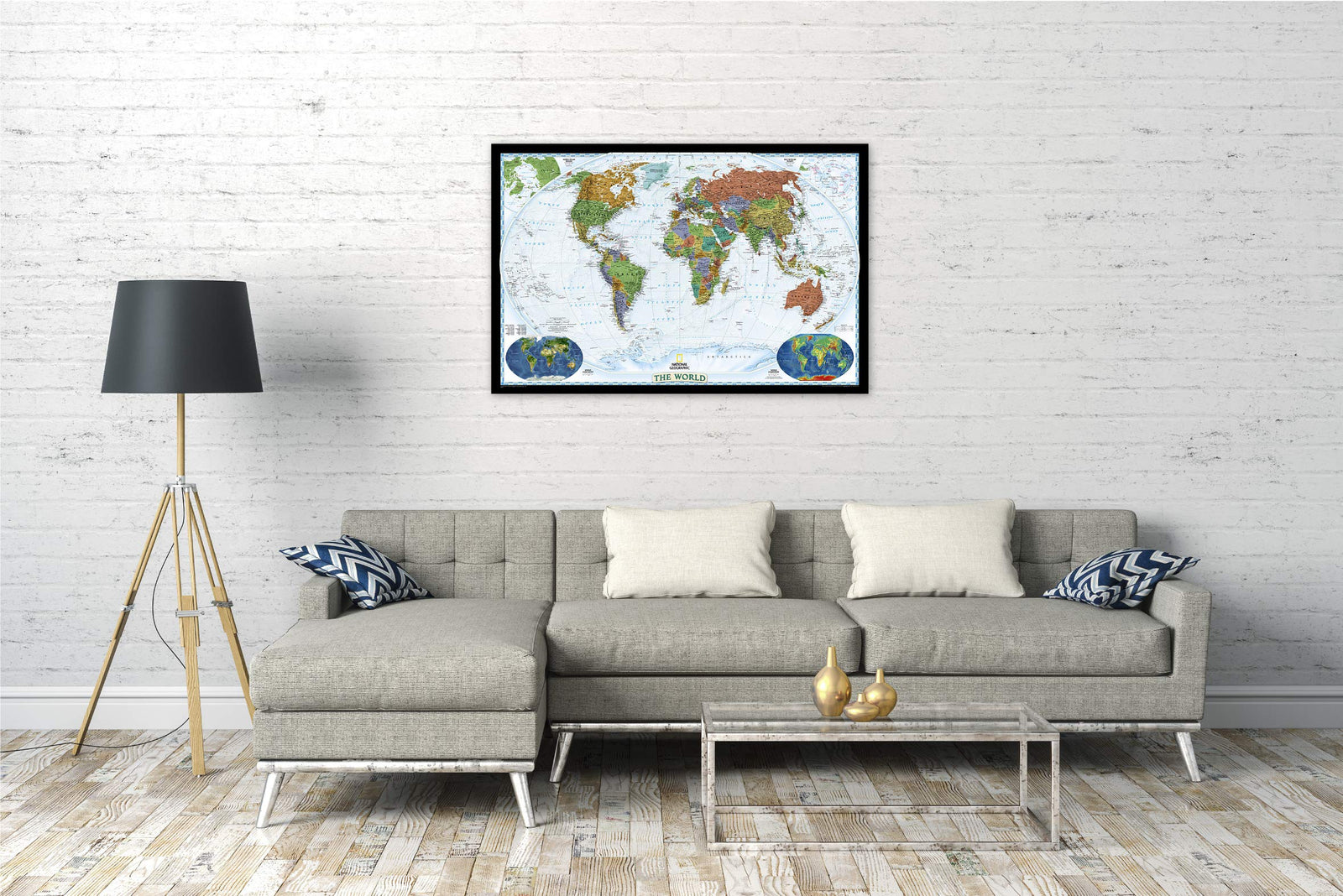 Carte murale (en anglais) - Monde politique, style décoratif - 1/36M (108 x 77 cm) | National Geographic carte murale roulée (en tube) National Geographic