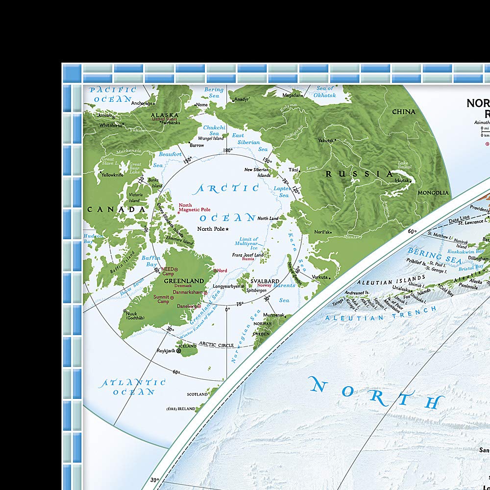 Carte murale plastifiée avec lattes de maintien en bois (en anglais) - Monde politique, style décoratif - 1/22M (186 x 122 cm) | National Geographic carte murale roulée (en tube) National Geographic