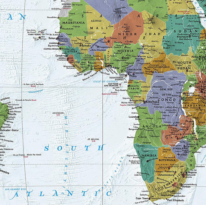Carte murale (en anglais) - Monde politique, style décoratif - 186 x 122 cm (grand format) | National Geographic carte murale grand tube National Geographic 