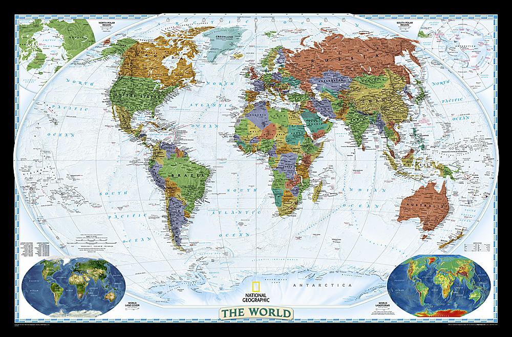 Carte murale (en anglais) - Monde politique, style décoratif, grand format | National Geographic carte murale grand tube National Geographic Plastifiée 