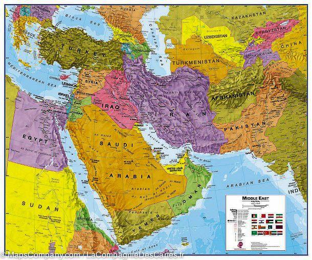 Carte murale plastifiée - Moyen Orient politique (en anglais) - 120 x 100 cm | Maps International - La Compagnie des Cartes