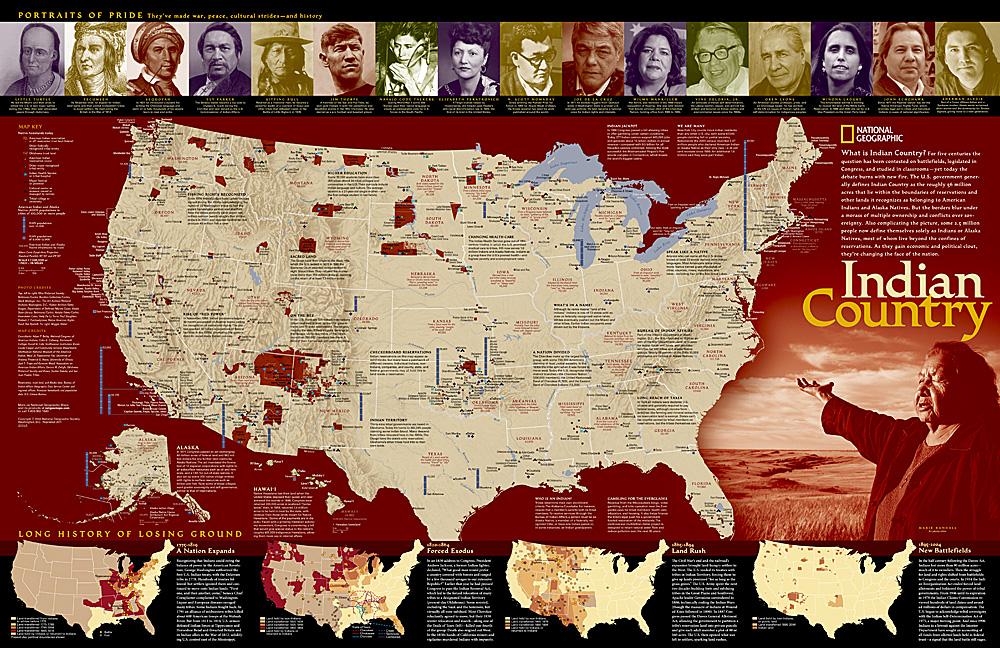 Carte murale (en anglais) - Territoires indiens | National Geographic carte murale roulée (en tube) National Geographic