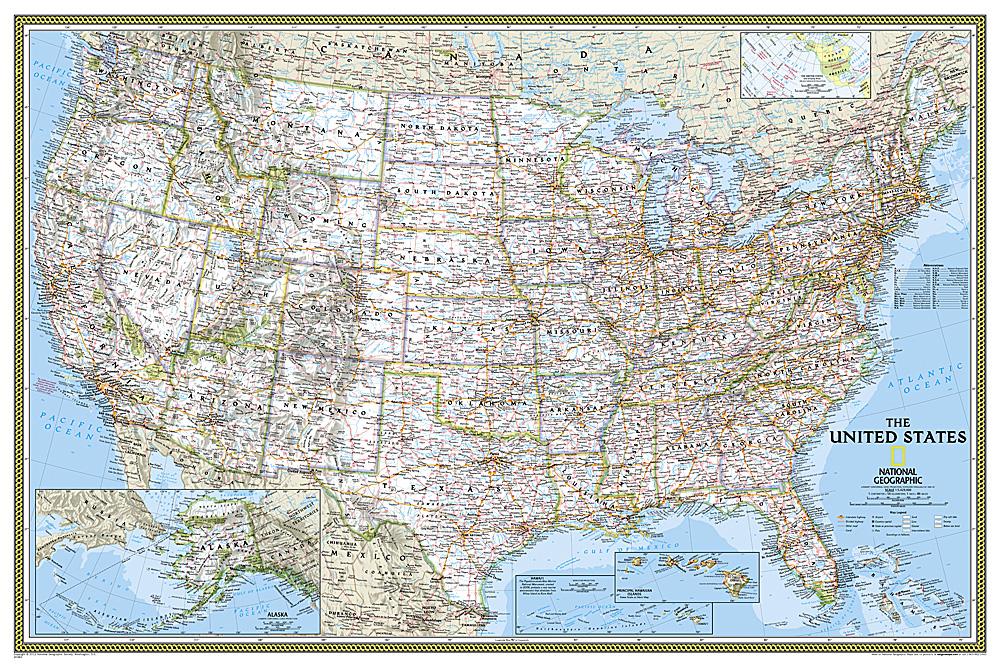 Carte murale (en anglais) - USA politique - 92 x 61 cm (format poster) | National Geographic carte murale roulée (en tube) National Geographic Plastifiée