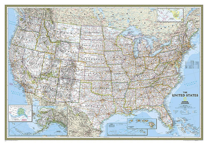 Carte murale (en anglais) - USA politique, format standard | National Geographic carte murale petit tube National Geographic Plastifiée 