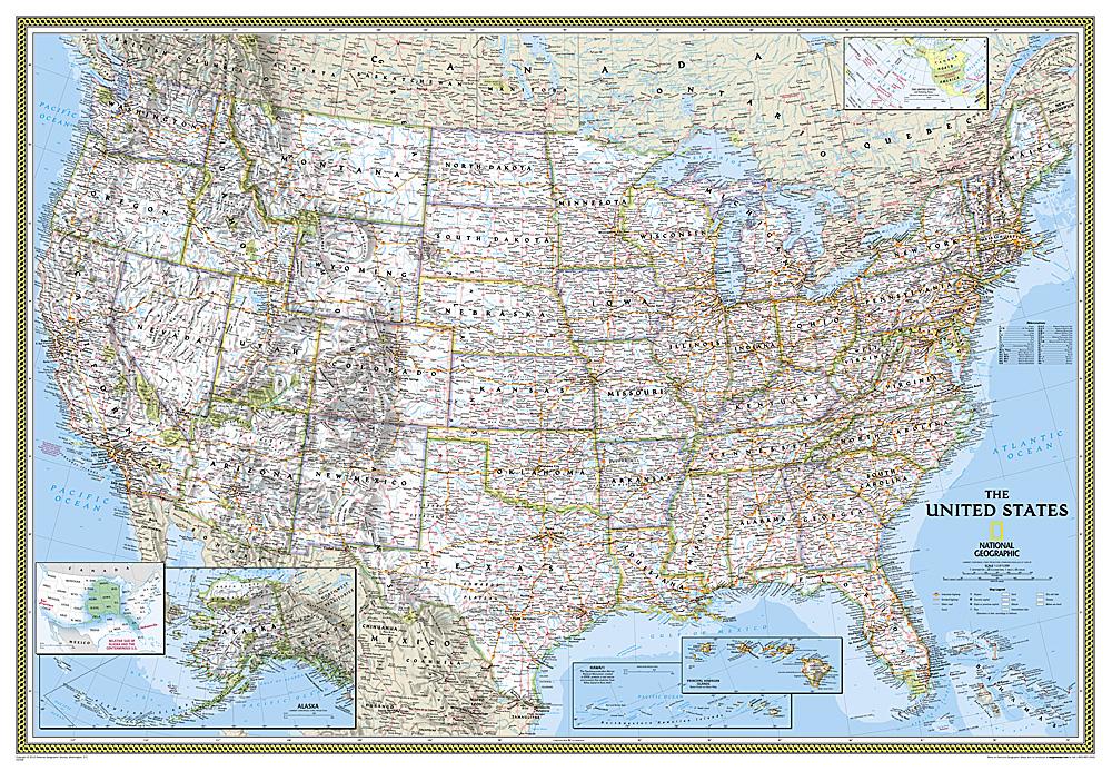 Carte murale (en anglais) - USA politique, grand format - 176 x 122 cm | National Geographic carte murale roulée (en tube) National Geographic Plastifiée