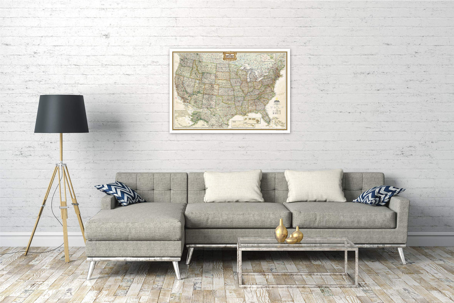 Carte murale (en anglais) - USA politique, style antique - 111 x 77 cm (format standard) | National Geographic carte murale roulée (en tube) National Geographic