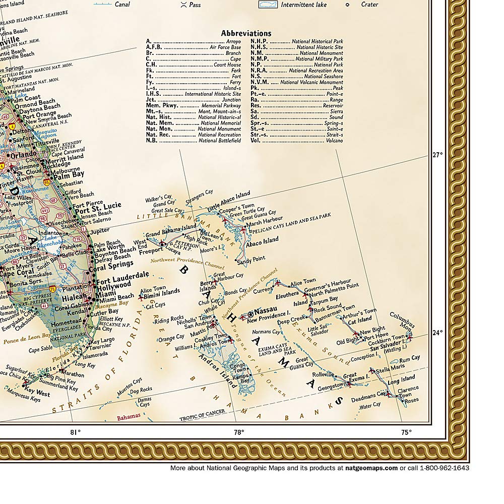 Carte murale (en anglais) - USA politique, style antique - 92 x 61 cm (format poster) | National Geographic carte murale roulée (en tube) National Geographic