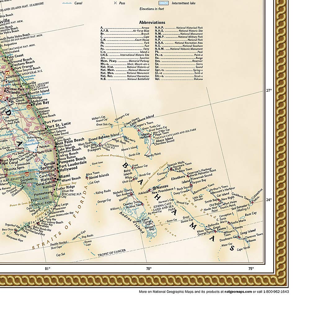 Carte murale (en anglais) - USA politique, style antique, grand format - 176 x 122 cm | National Geographic carte murale grand tube National Geographic 